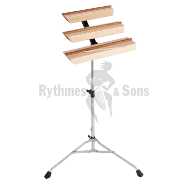 Set of 3 wood Reco Reco guiros with stand