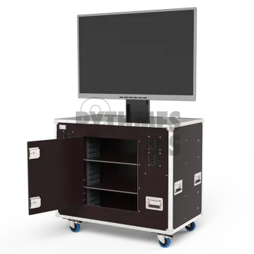 Flight-case OPENROAD® avec élévateur électrique pour écran 40" à 50" + enceintes