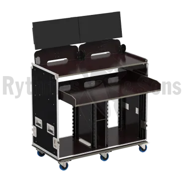 Rack vidéo 19" 2x14U + plateau + supports écrans 24"