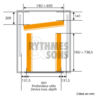 Régie mobile 19" classique 16Ux14U avec pupitre et 2 tables